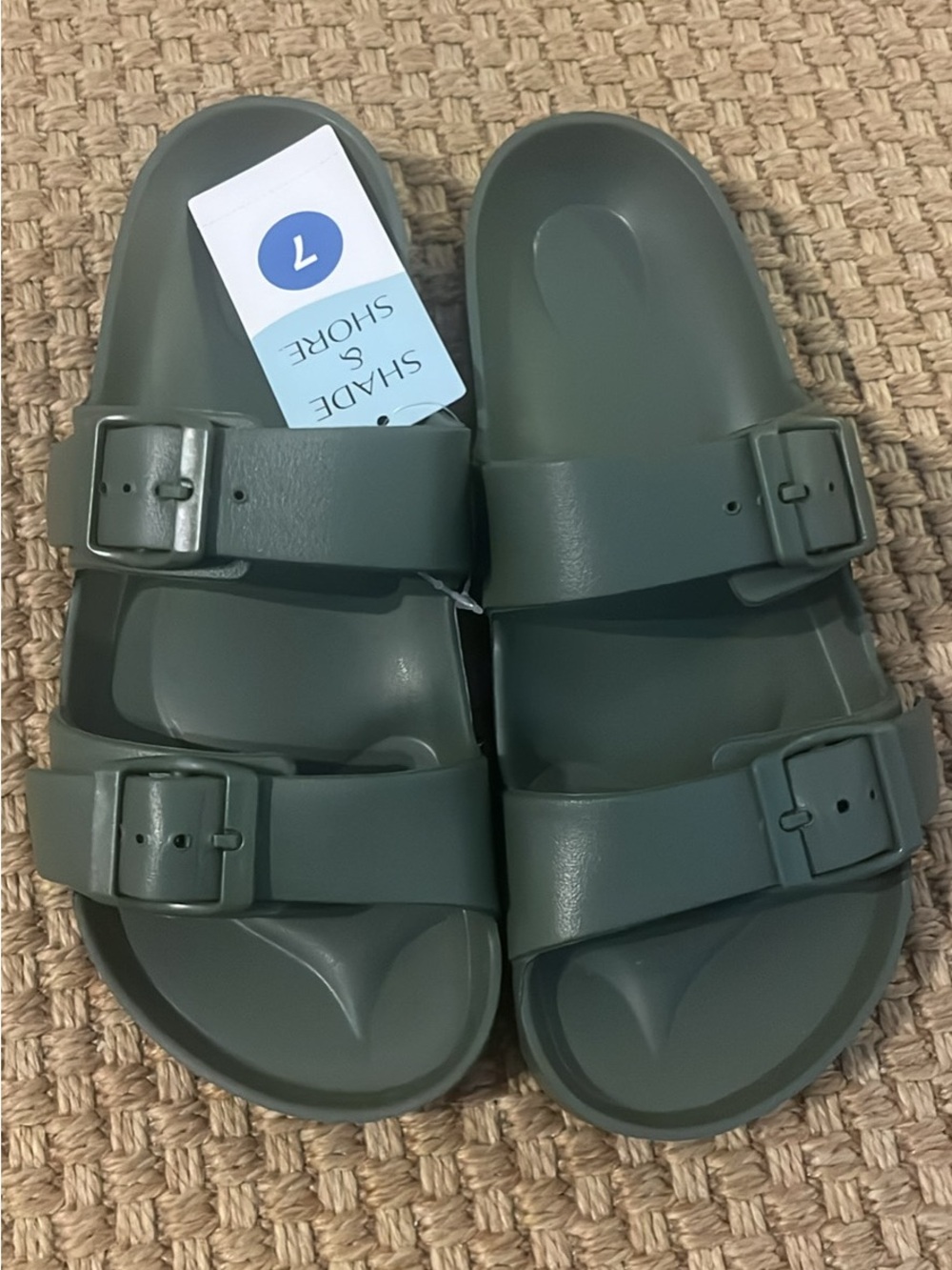 Shade & Shore Women's Double-Buckle Slide Sandals in Sage